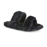 Womens Fluffy Double Strap Slippers Ladies Faux Fur Slip On Sliders Size 3-8