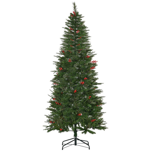 7ft Artificial Christmas Tree Holiday with Pencil Shape, Berries HOMCOM