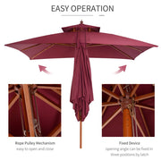 3m Patio Umbrella Bamboo Umbrella Parasol-Wine Red