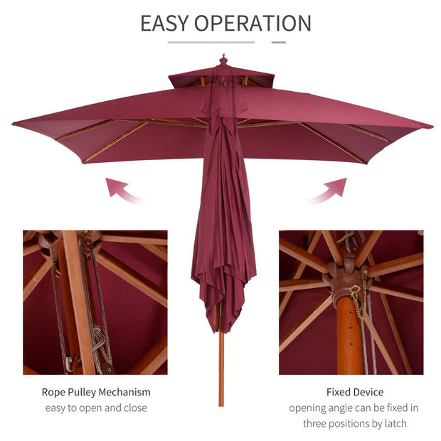 3m Patio Umbrella Bamboo Umbrella Parasol-Wine Red