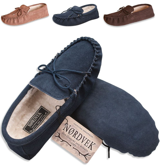 Nordvek Mens  Suede Moccasin Slippers With Suede Sole - 423-100