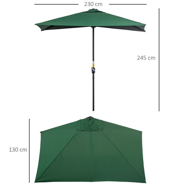 2.3m Garden Half Round Umbrella Metal Parasol Umbrella Green Outsunny