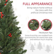 7ft Artificial Christmas Tree Holiday with Pencil Shape, Berries HOMCOM