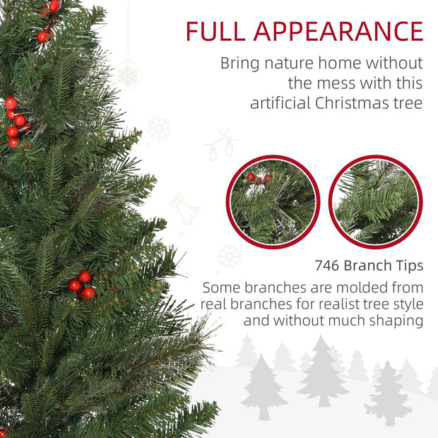 7ft Artificial Christmas Tree Holiday with Pencil Shape, Berries HOMCOM