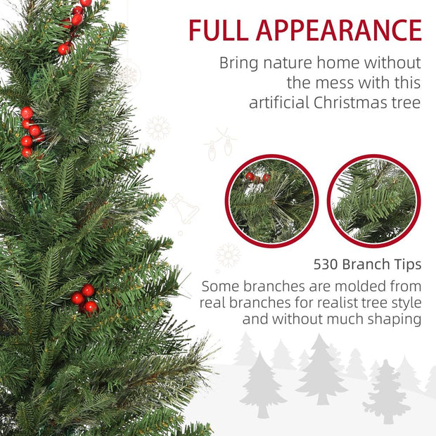 6ft Artificial Christmas Tree Holiday with Pencil Shape, Berries HOMCOM