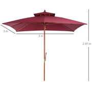 3m Patio Umbrella Bamboo Umbrella Parasol-Wine Red