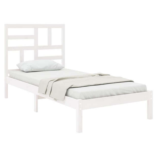 Bed Frame White Solid Wood 90x190 cm 3FT Single