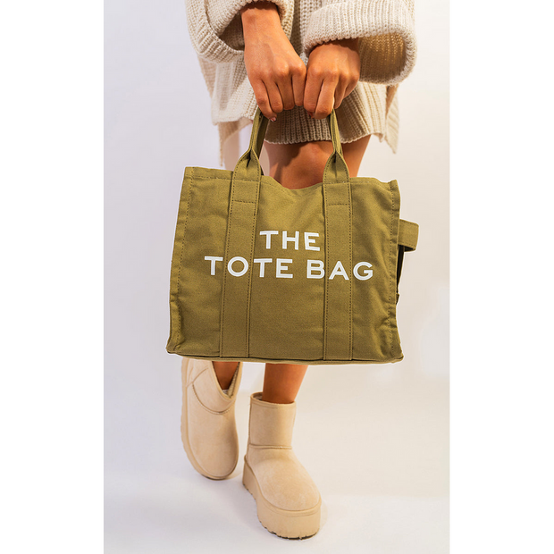 Letter Pattern Canvas Shoulder Shopper Tote Bag