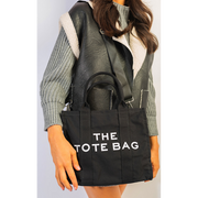 Letter Pattern Canvas Shoulder Shopper Tote Bag