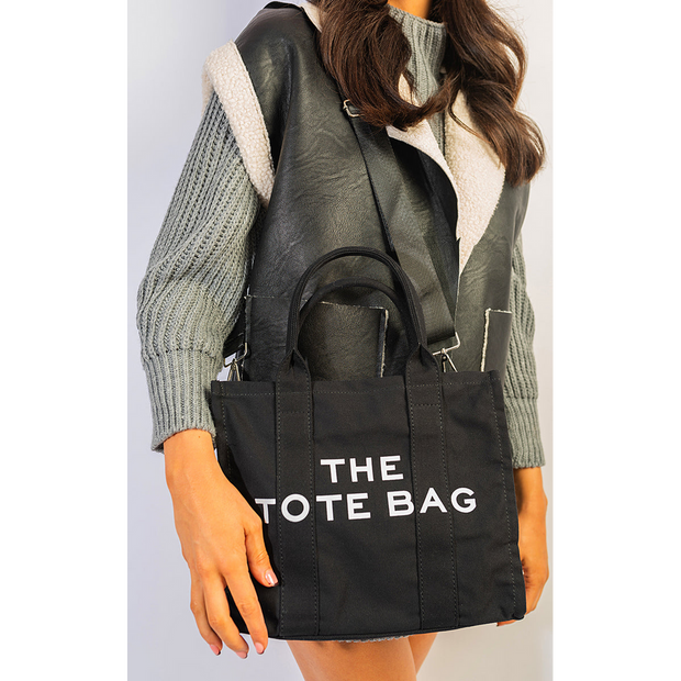 Letter Pattern Canvas Shoulder Shopper Tote Bag