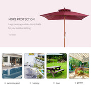 3m Patio Umbrella Bamboo Umbrella Parasol-Wine Red