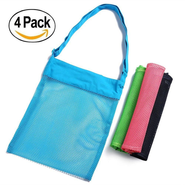 Set of 4 [Blue/Green/Navy/Pink] Adjustable Shoulder Mesh Beach Bags