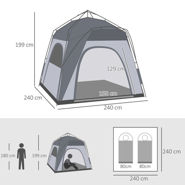 Outsunny Four Man Pop Up Tent Automatic Camping Backpacking Dome Shelter, Green