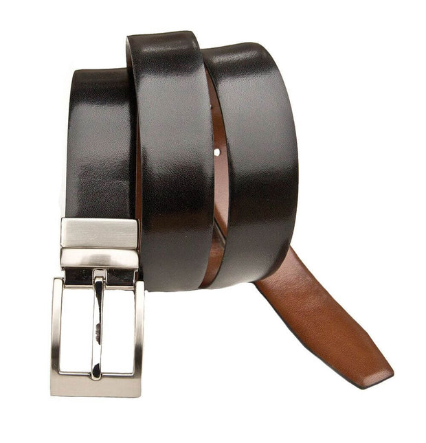 Primehide Mens Reversible Leather Belt Black / Brown 1.4" (34mm) Suit Belt