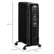 1630W Digital Oil Filled Radiator, 7 Fin, Timer, 3Settings, Remote Black