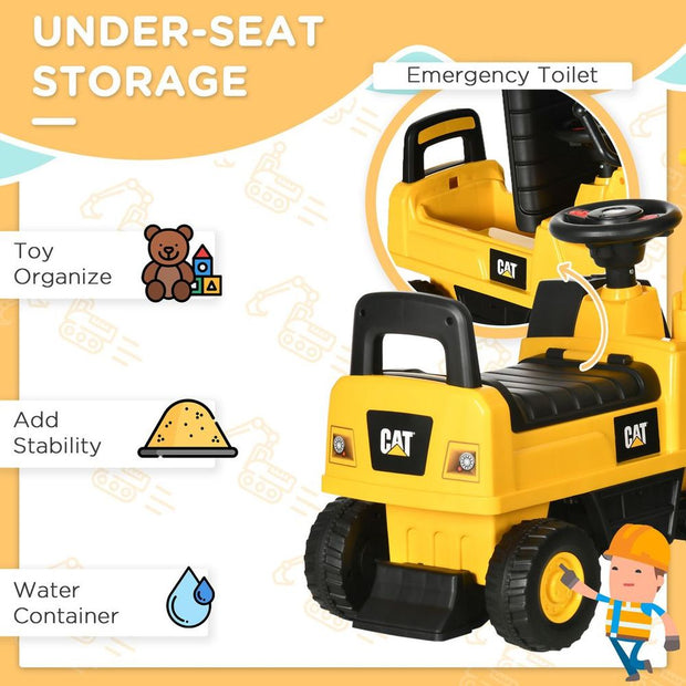 HOMCOM CAT Licensed Kids Construction Ride-On Digger w/ Shovel, for 1-3 Years