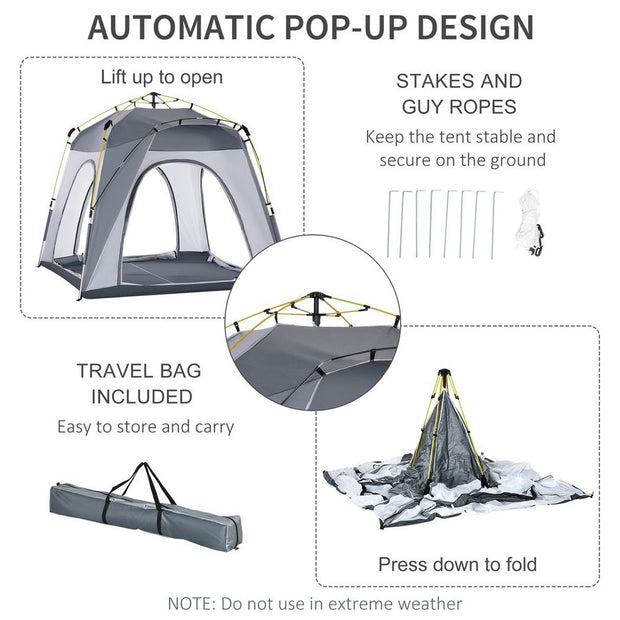 Outsunny Four Man Pop Up Tent Automatic Camping Backpacking Dome Shelter, Green