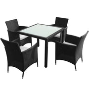 5 Piece Outdoor Dining Set with Cushions Poly Rattan Black